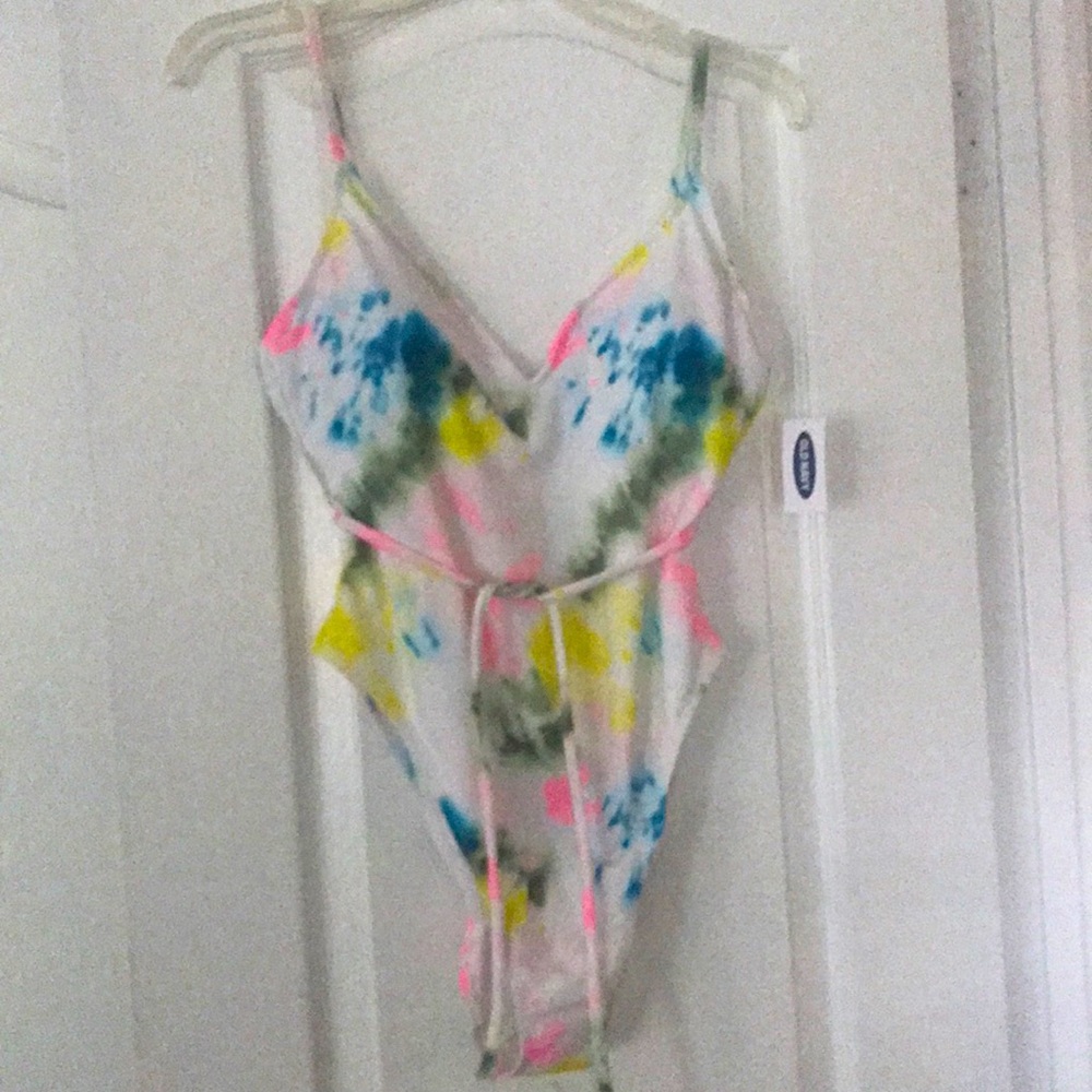 NWT Tie-die high cut (legs) swimsuit with tie waist, adjustable shoulder straps